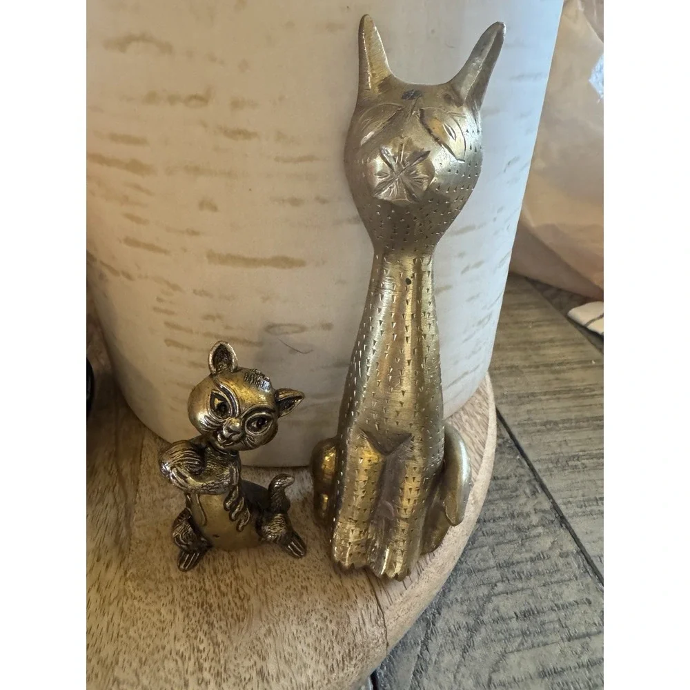 Brass Siamese Cat Figurine Paperweight Vintage MCM *Read Desc* 2 Cats